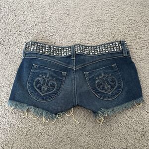 Siwy Cut Off Mini Jean Shots Dark Wash Studded Wait Grunge Western Y2K Sz 26